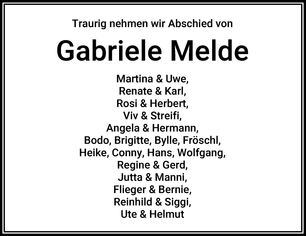 Traueranzeige von Gabriele Melde von WESER-KURIER