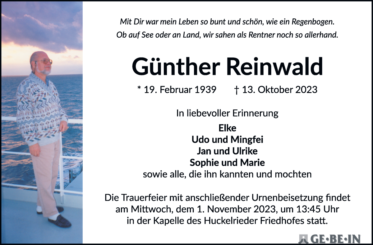 Traueranzeige von Günther Reinwald von WESER-KURIER