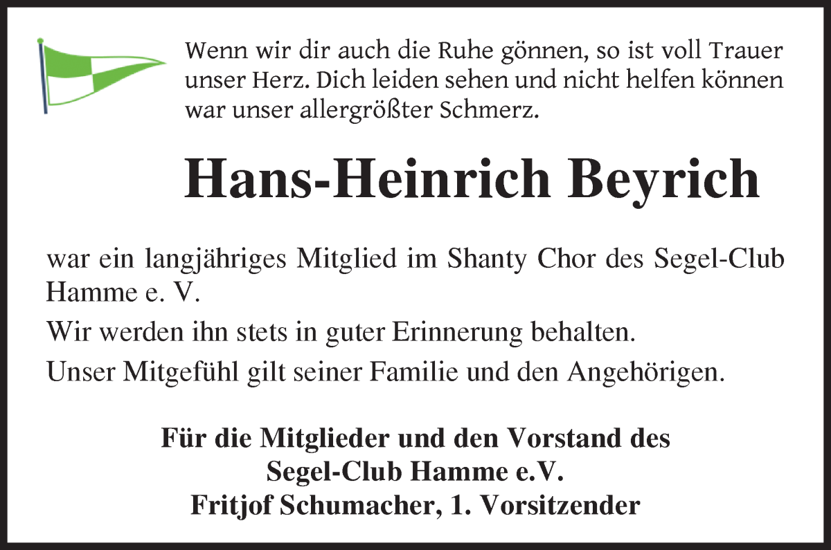 Traueranzeige von Hans-Heinrich Beyrich von Osterholzer Kreisblatt