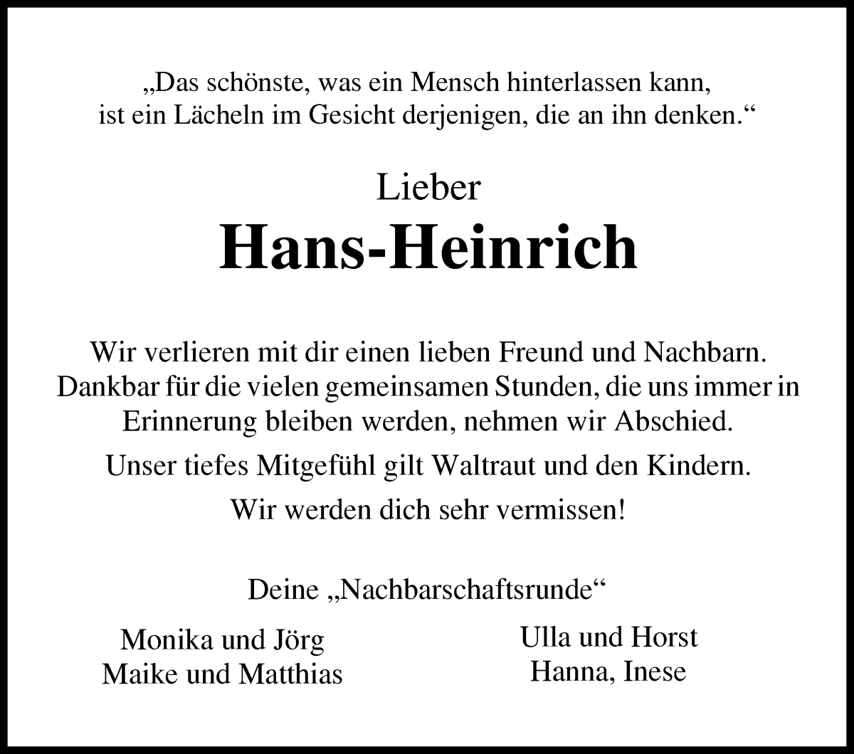 Traueranzeige von Hans-Heinrich Beyrich von Osterholzer Kreisblatt