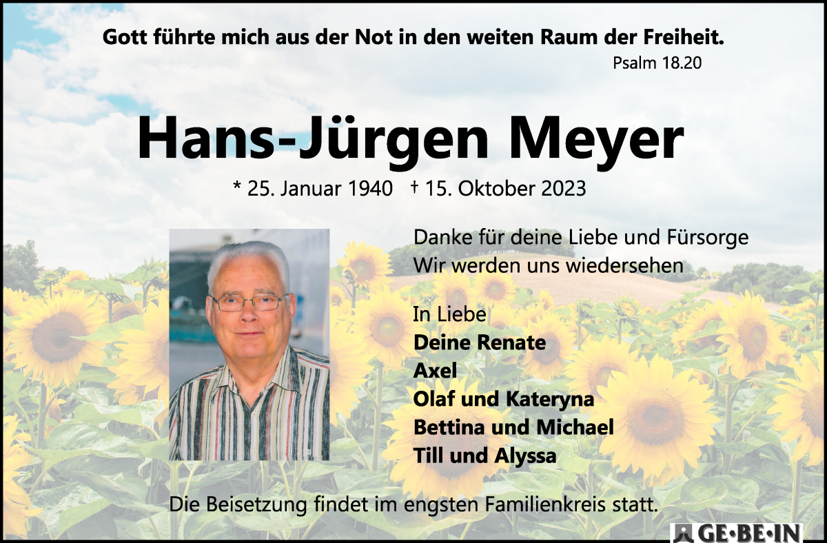 Traueranzeige von Hans-Jürgen Meyer von WESER-KURIER