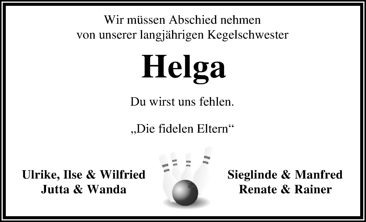 Traueranzeige von Helga Dohrmann von Osterholzer Kreisblatt