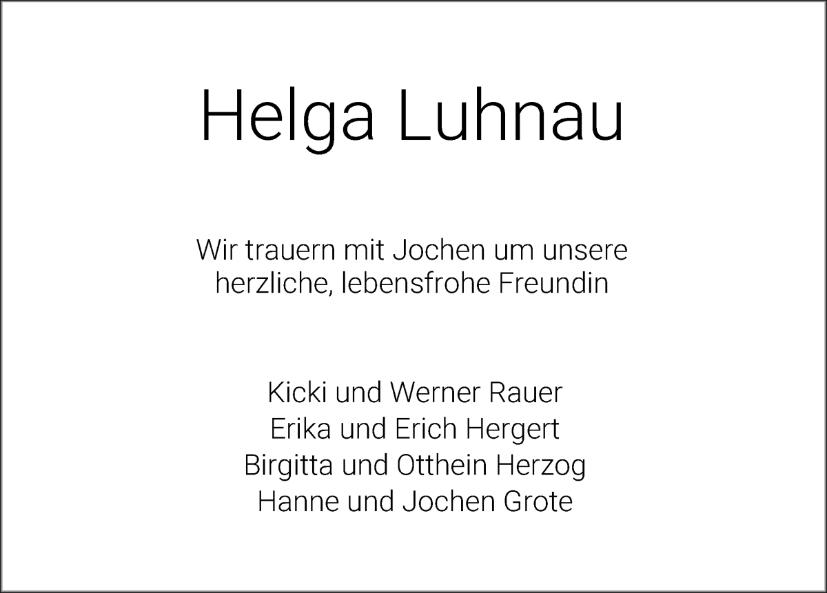 Traueranzeige von Helga Luhnau von WESER-KURIER