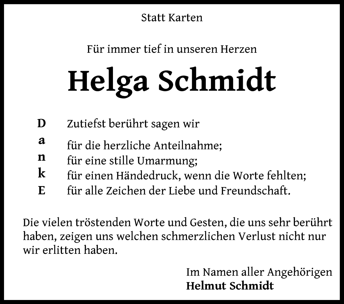 Traueranzeige von Helga Schmidt von WESER-KURIER
