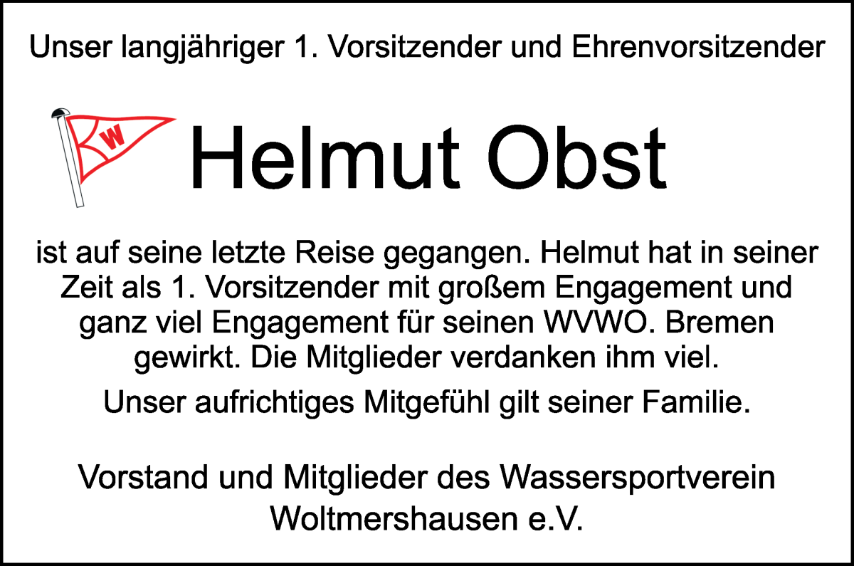 Traueranzeige von Helmut Obst von WESER-KURIER
