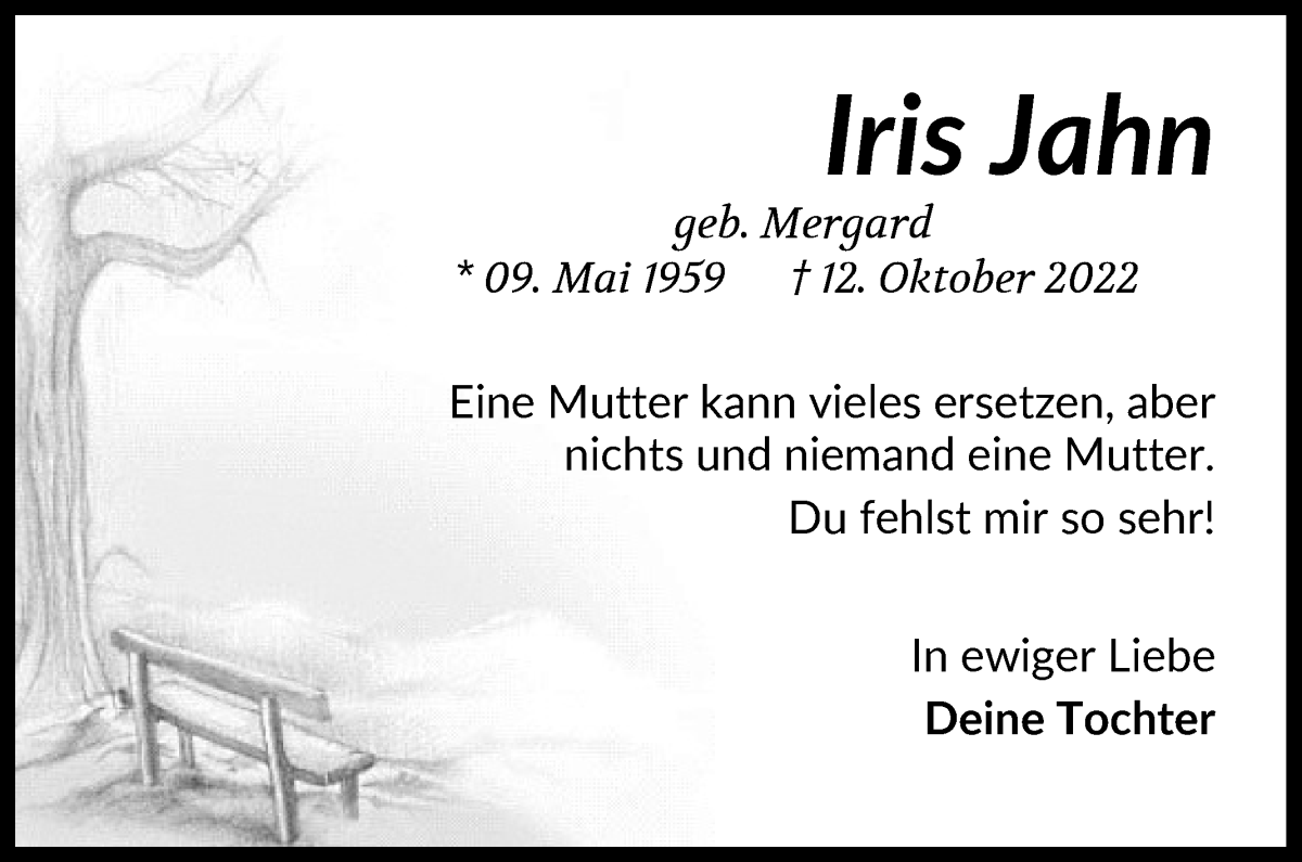 Traueranzeige von Iris Jahn von Die Norddeutsche