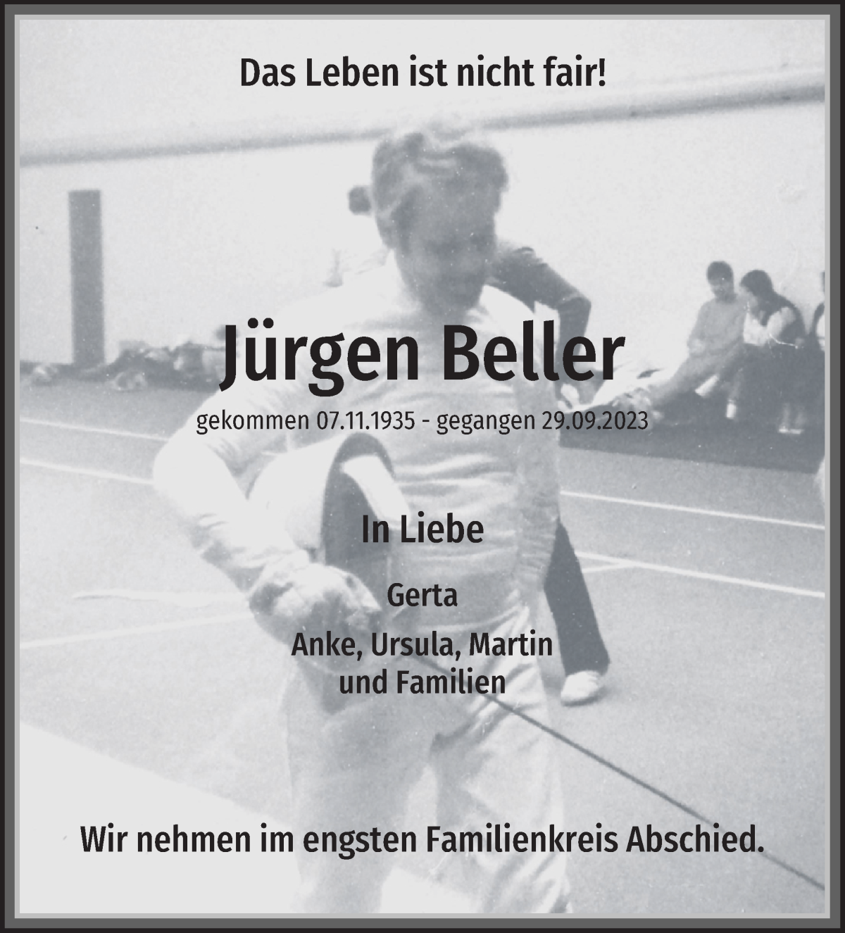 Traueranzeige von Jürgen Beller von Die Norddeutsche