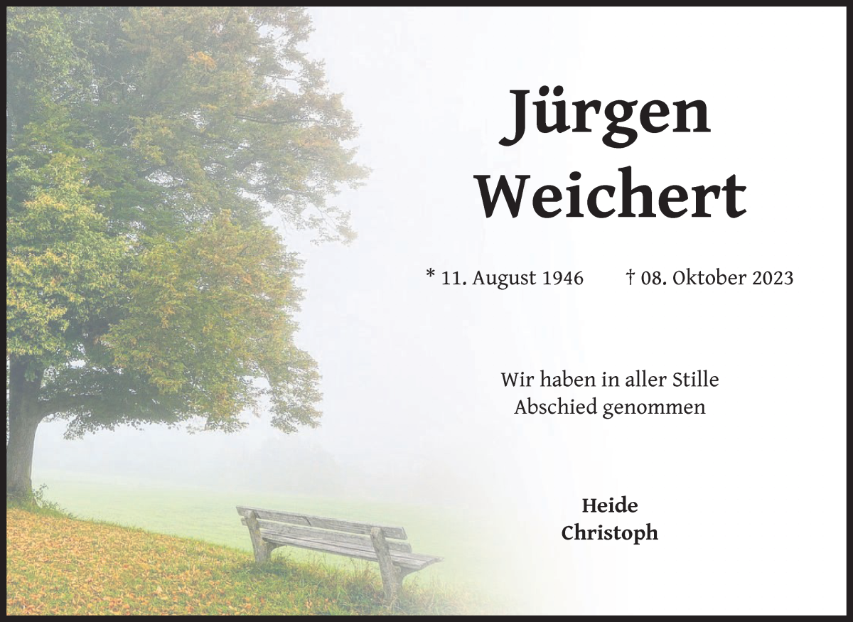 Traueranzeige von Jürgen Weichert von Die Norddeutsche