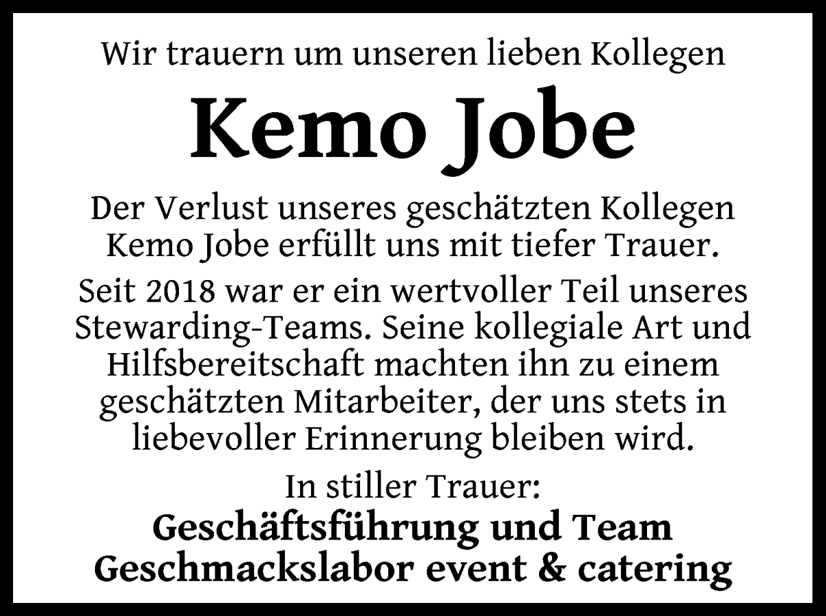Traueranzeige von Kemo Jobe von WESER-KURIER