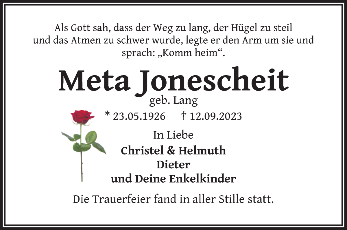 Traueranzeige von Meta Jonescheit von WESER-KURIER