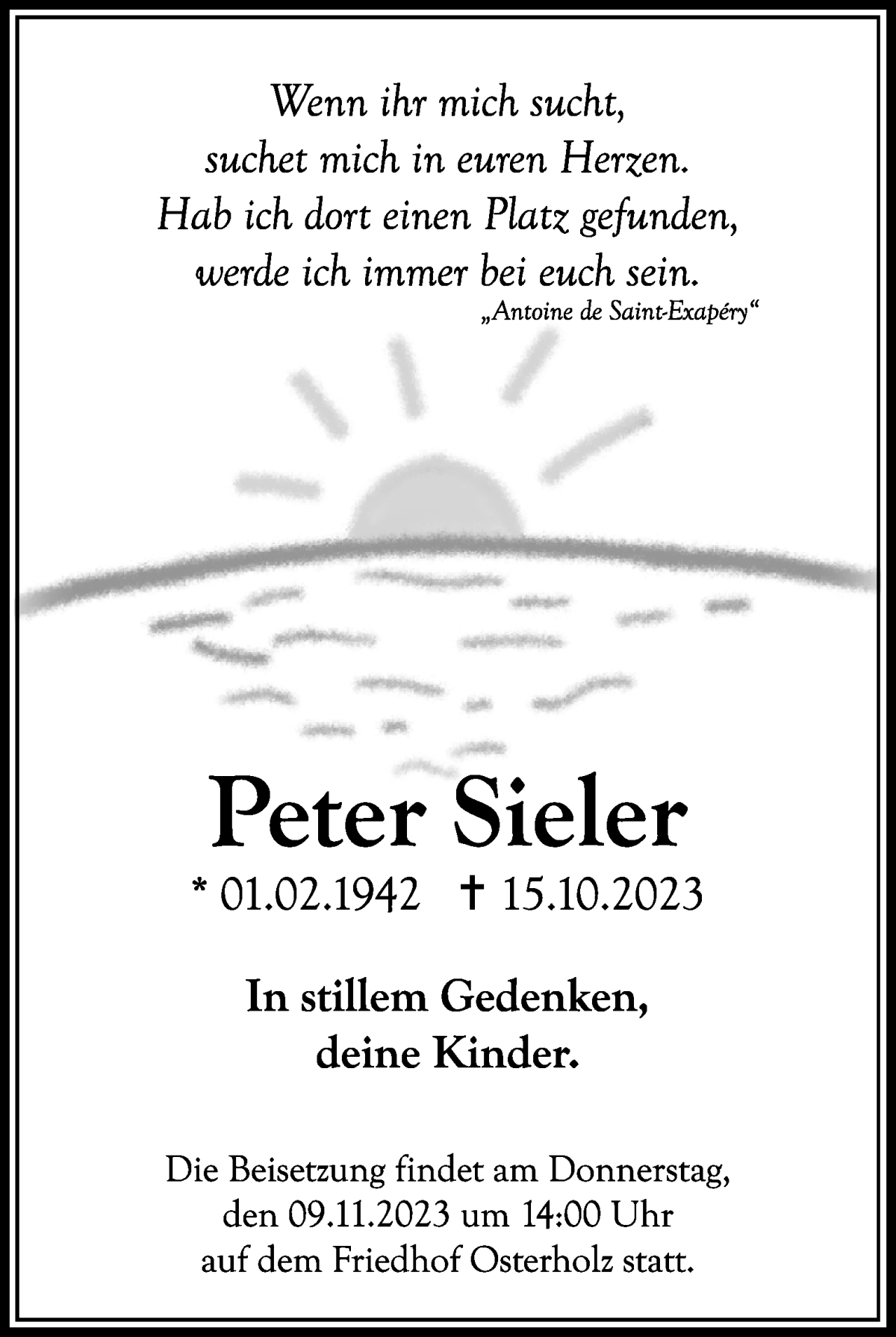 Traueranzeige von Peter Sieler von WESER-KURIER