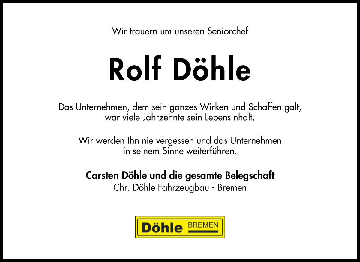 Traueranzeige von Rolf Christian Döhle von WESER-KURIER