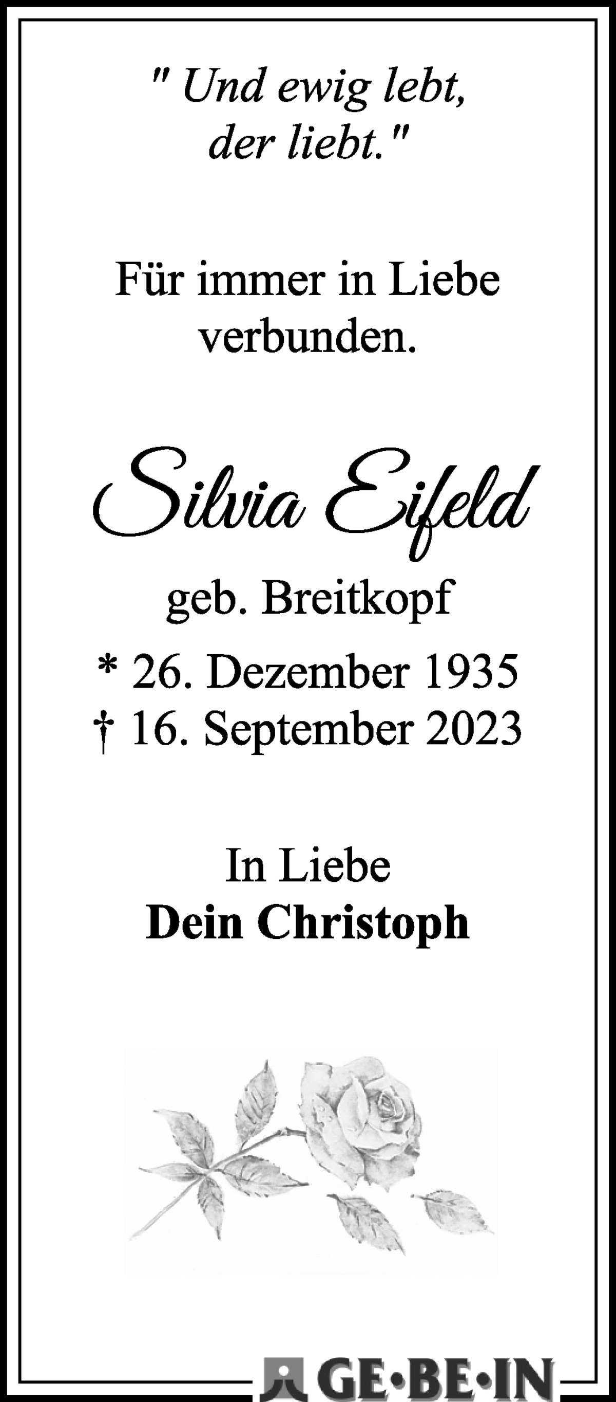 Traueranzeige von Silvia Eifeld von WESER-KURIER