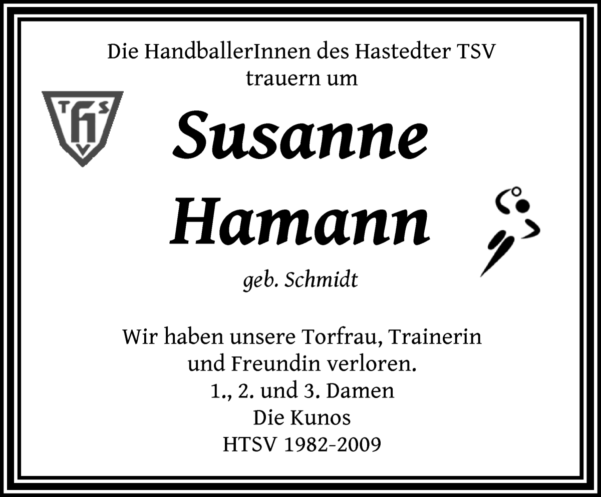 Traueranzeige von Susanne Hamann von WESER-KURIER