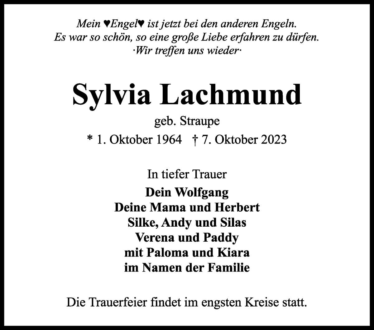 Traueranzeige von Sylvia Lachmund von Achimer Kurier/Verdener Nachrichten