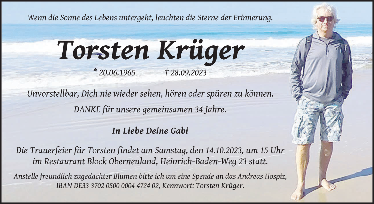 Traueranzeige von Torsten Krüger von WESER-KURIER