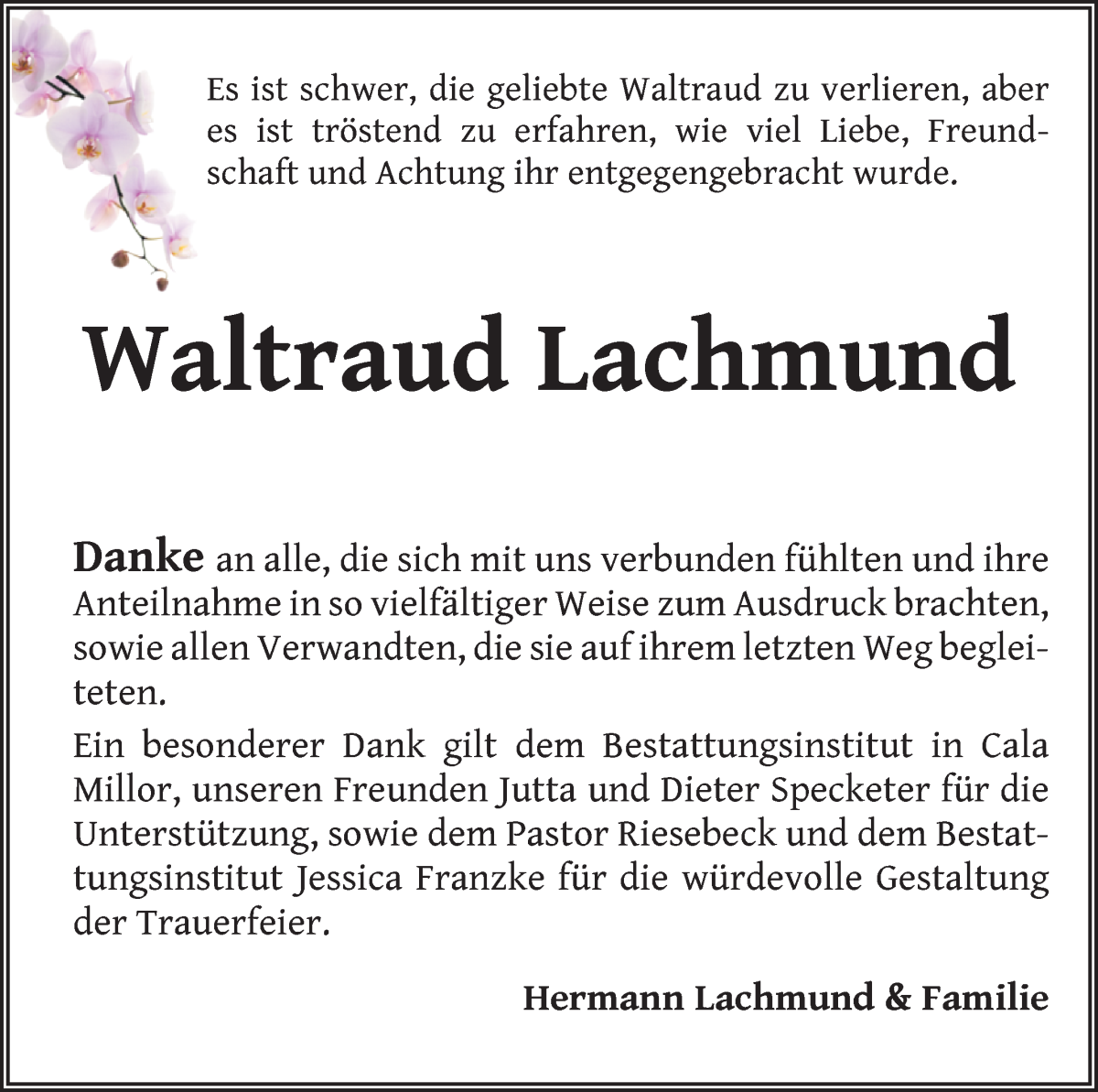 Traueranzeige von Waltraud Lachmund von Wuemme Zeitung