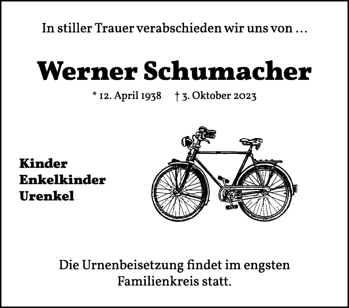 Traueranzeige von Werner Schumacher von WESER-KURIER