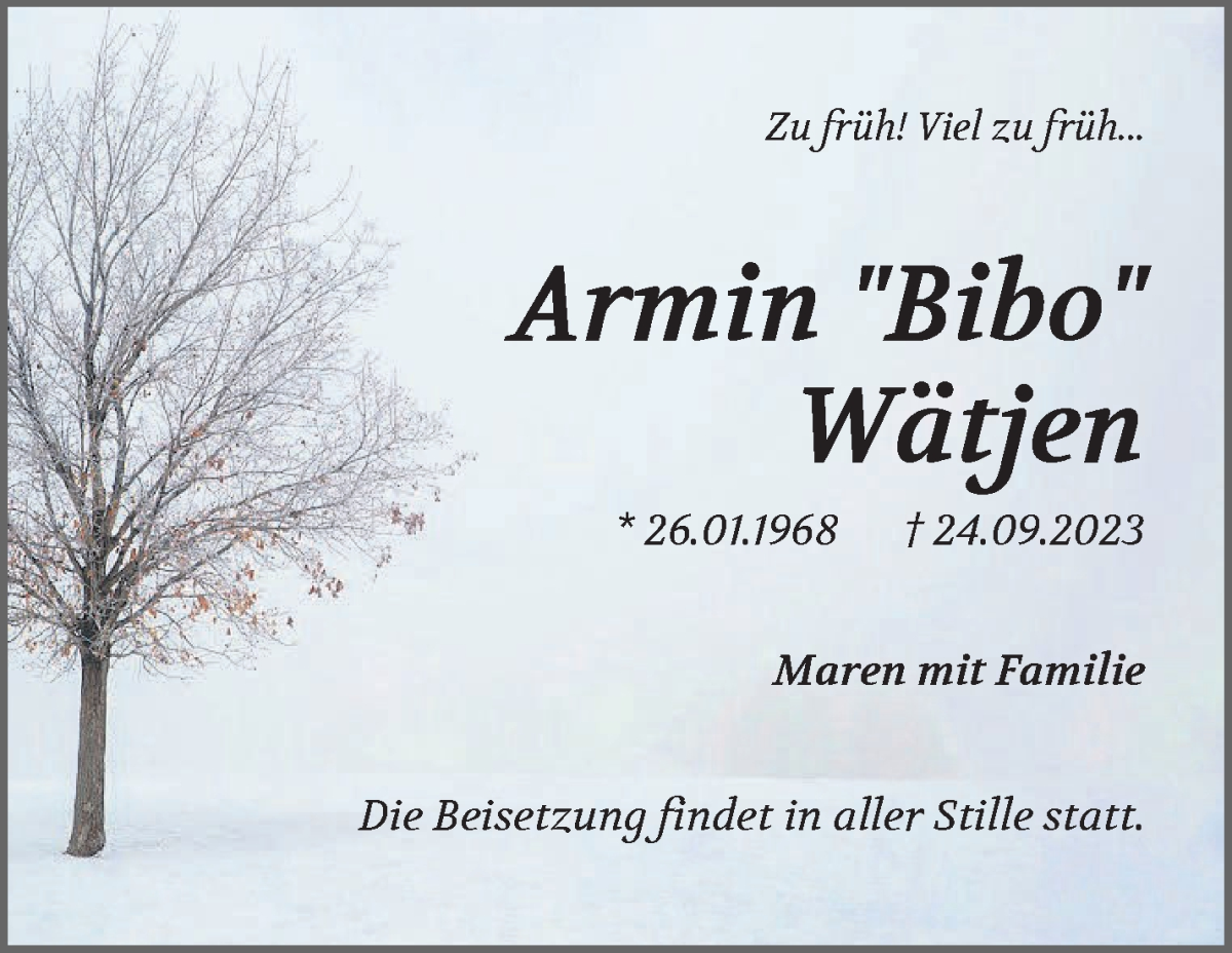 Traueranzeige von Armin Bibo Wätjen von WESER-KURIER