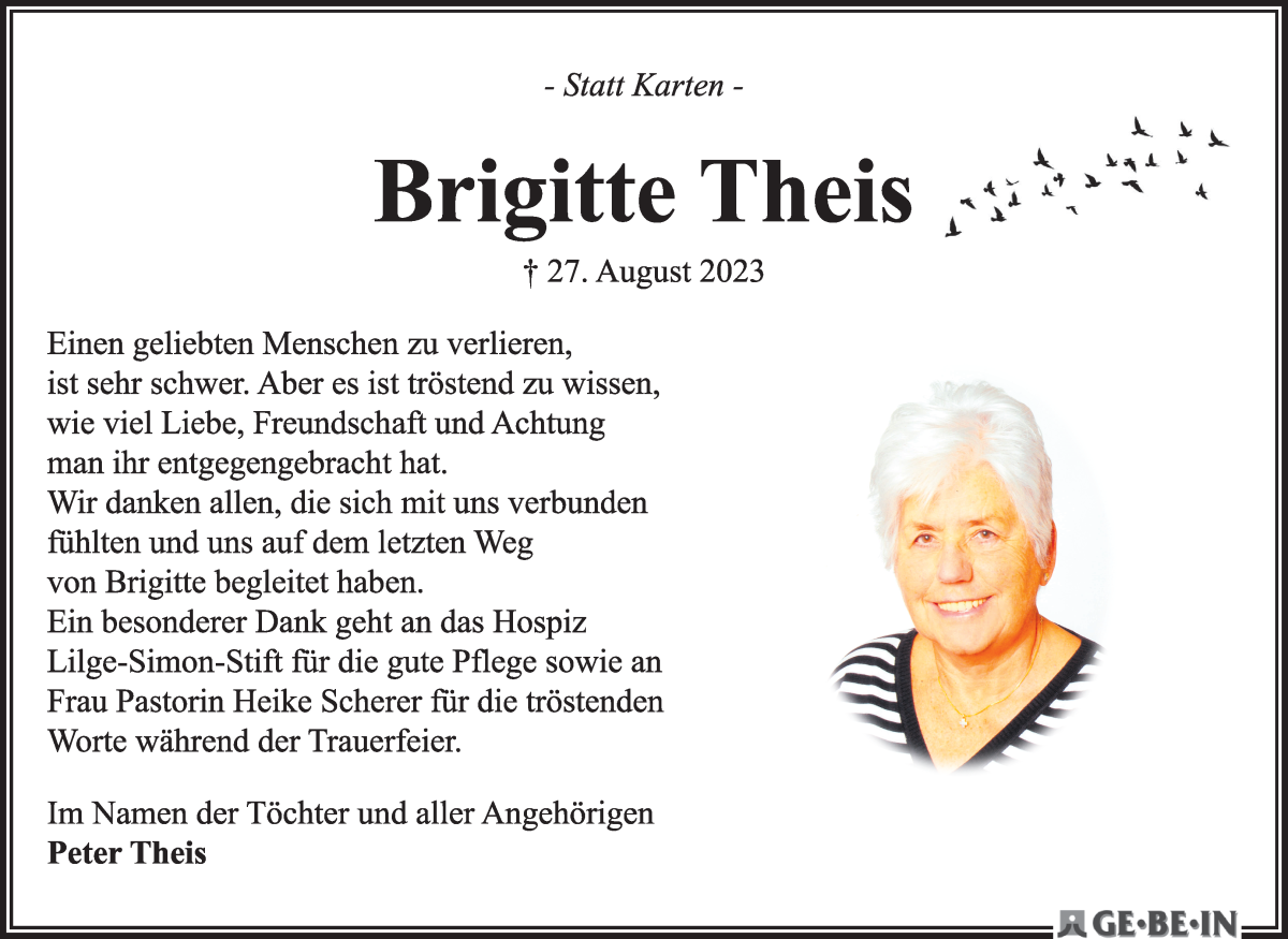 Traueranzeige von Brigitte Theis von WESER-KURIER
