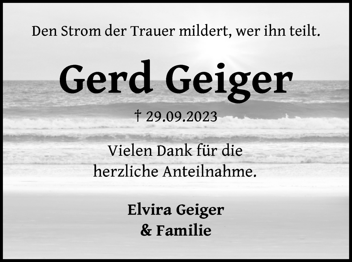 Traueranzeige von Gerd Geiger von WESER-KURIER