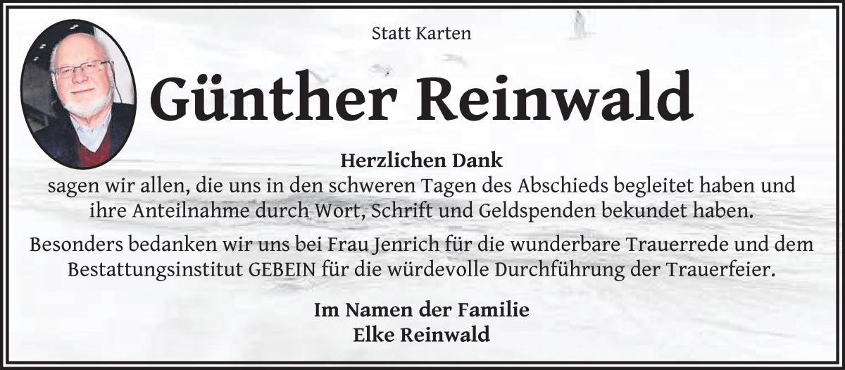 Traueranzeige von Günther Reinwald von WESER-KURIER