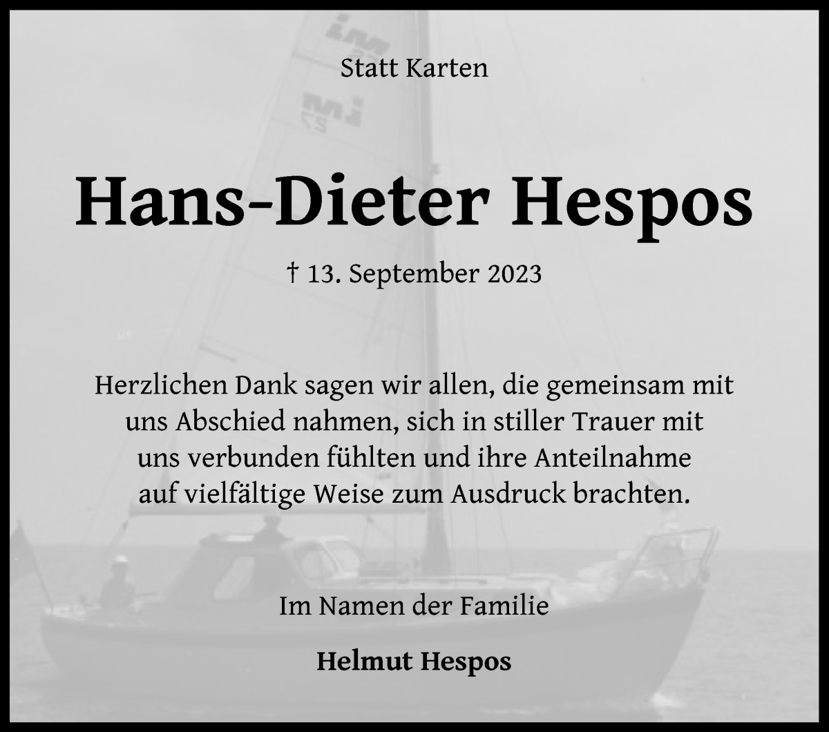 Traueranzeige von Hans-Dieter Hespos von WESER-KURIER