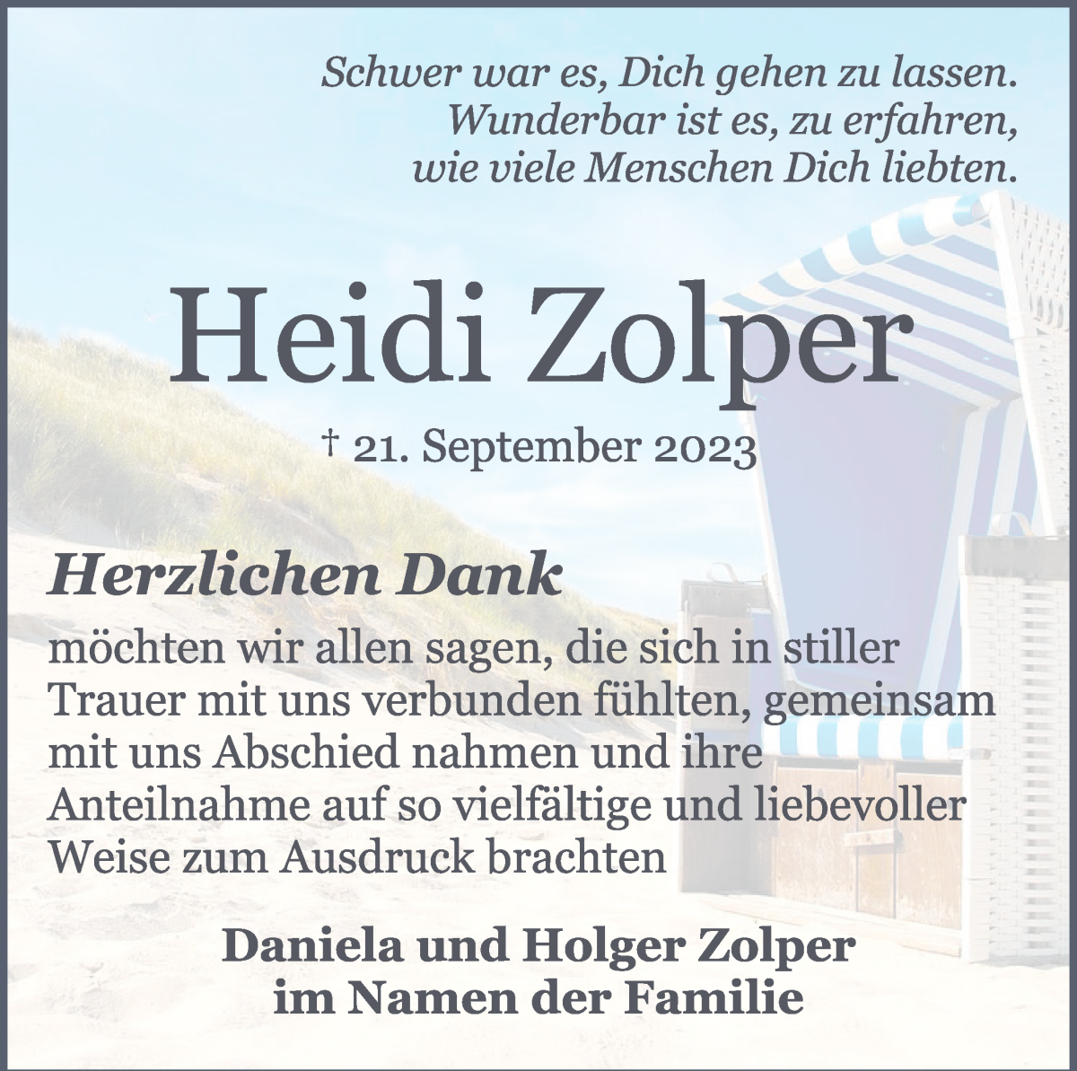 Traueranzeige von Heidi Zolper von WESER-KURIER