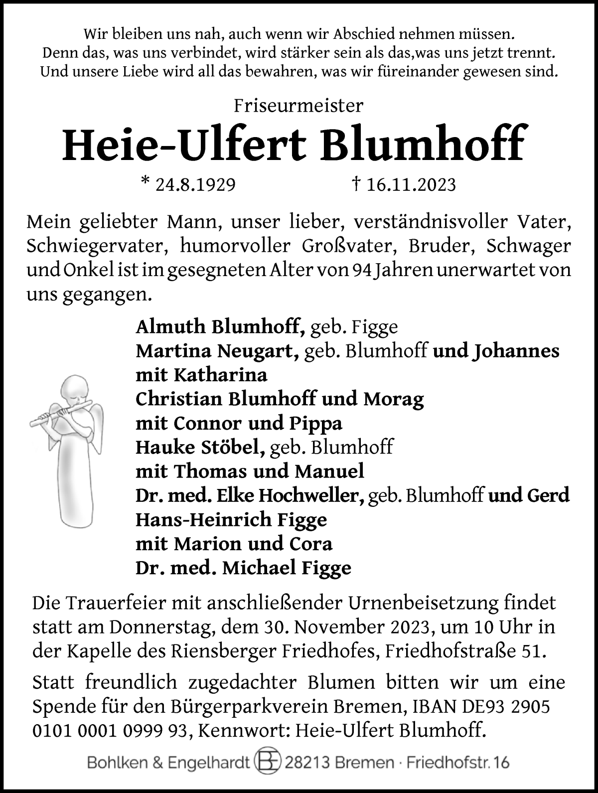 Traueranzeige von Heie-Ulfert Blumhoff von WESER-KURIER