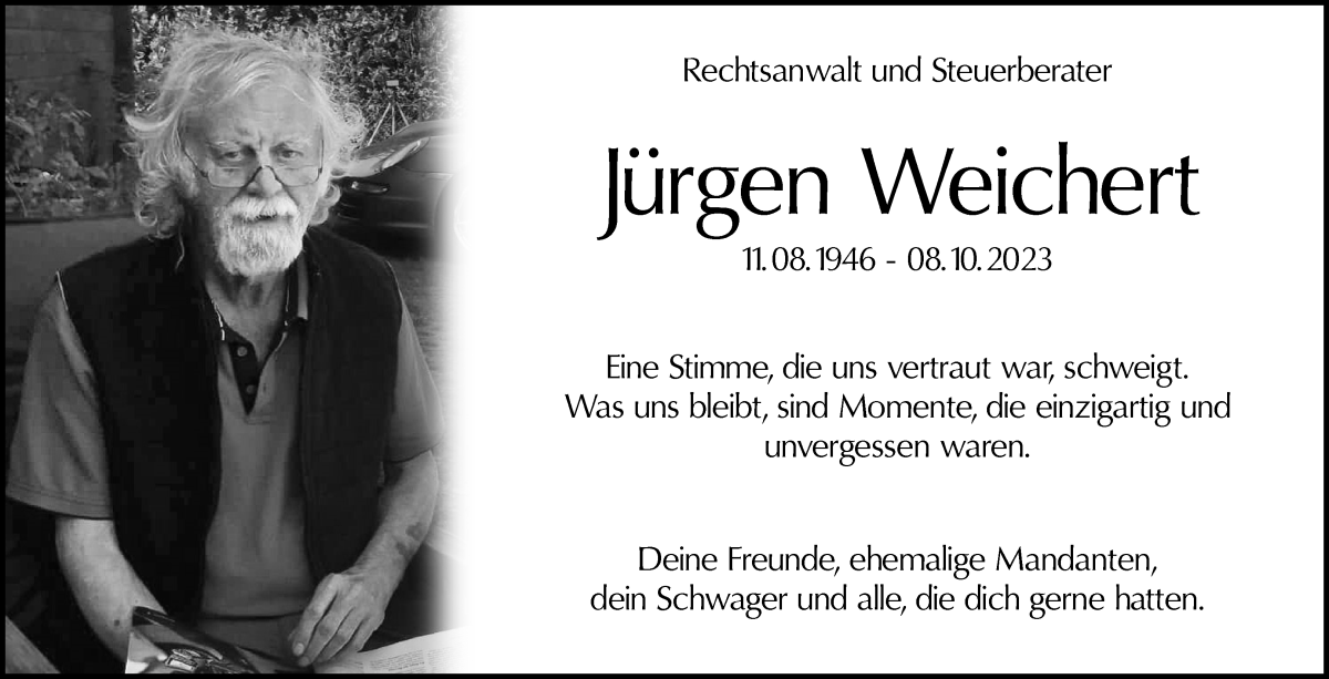 Traueranzeige von Jürgen Weichert von Die Norddeutsche