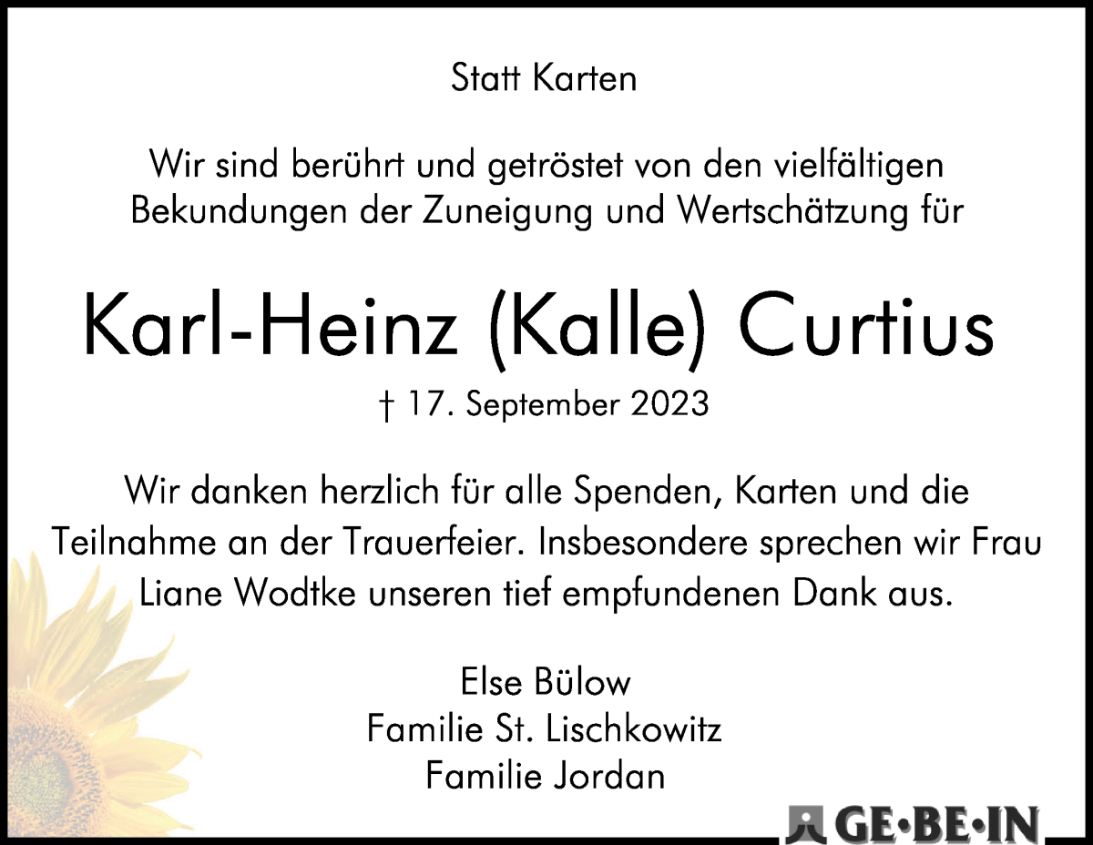 Traueranzeige von Karl Heinz Curtius von WESER-KURIER