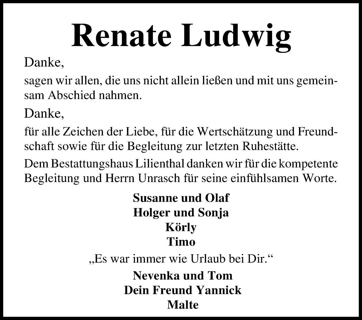 Traueranzeige von Renate Ludwig von Osterholzer Kreisblatt