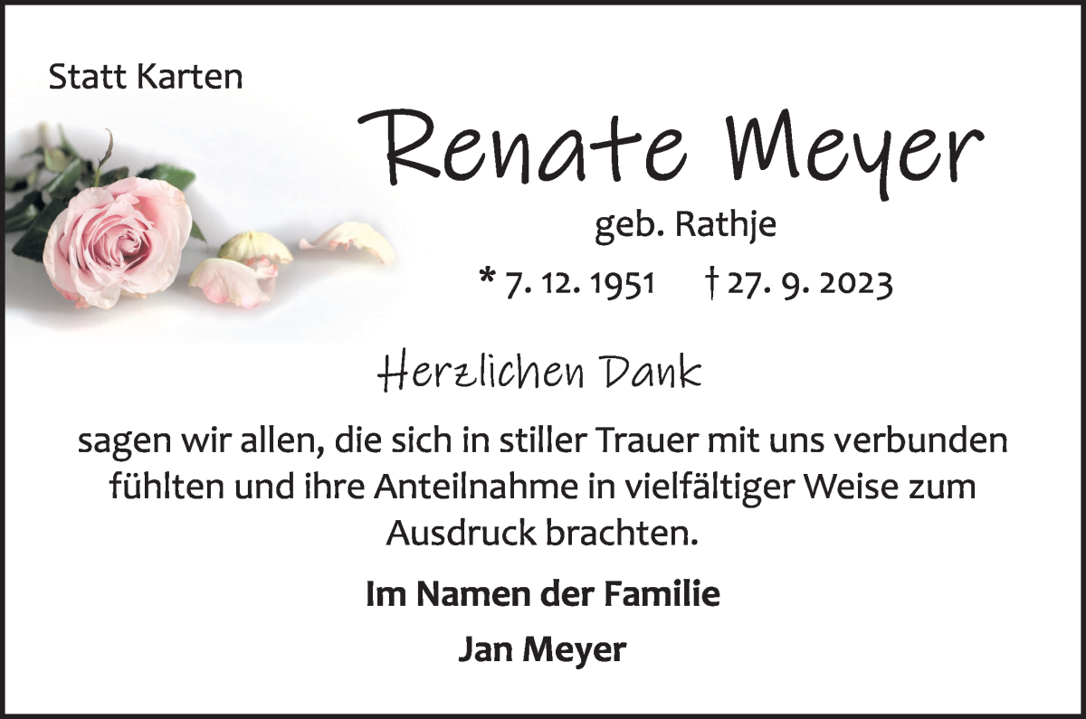 Traueranzeige von Renate Meyer von WESER-KURIER