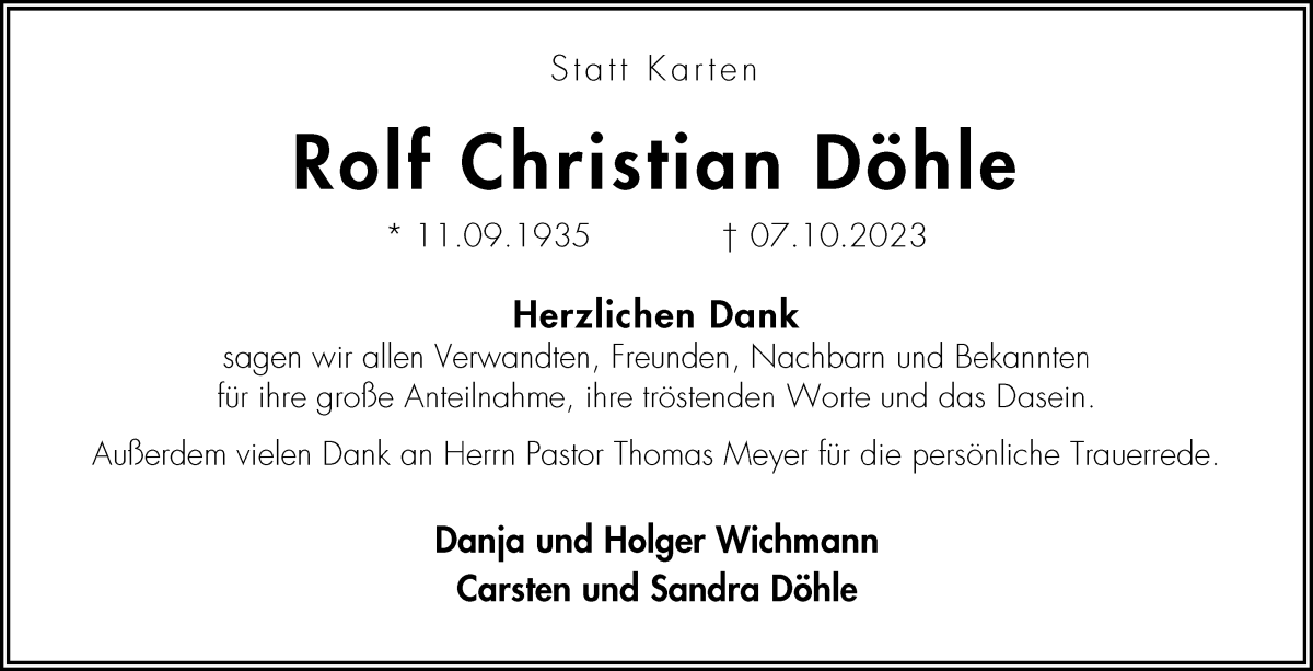 Traueranzeige von Rolf Christian Döhle von WESER-KURIER