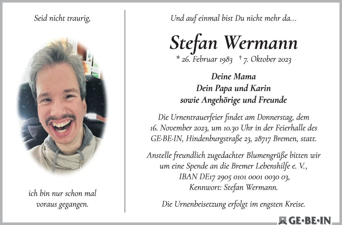 Traueranzeige von Stefan Wermann von Die Norddeutsche