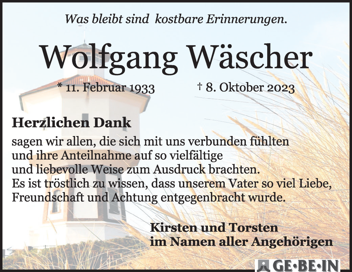 Traueranzeige von Wolfgang Wäscher von WESER-KURIER
