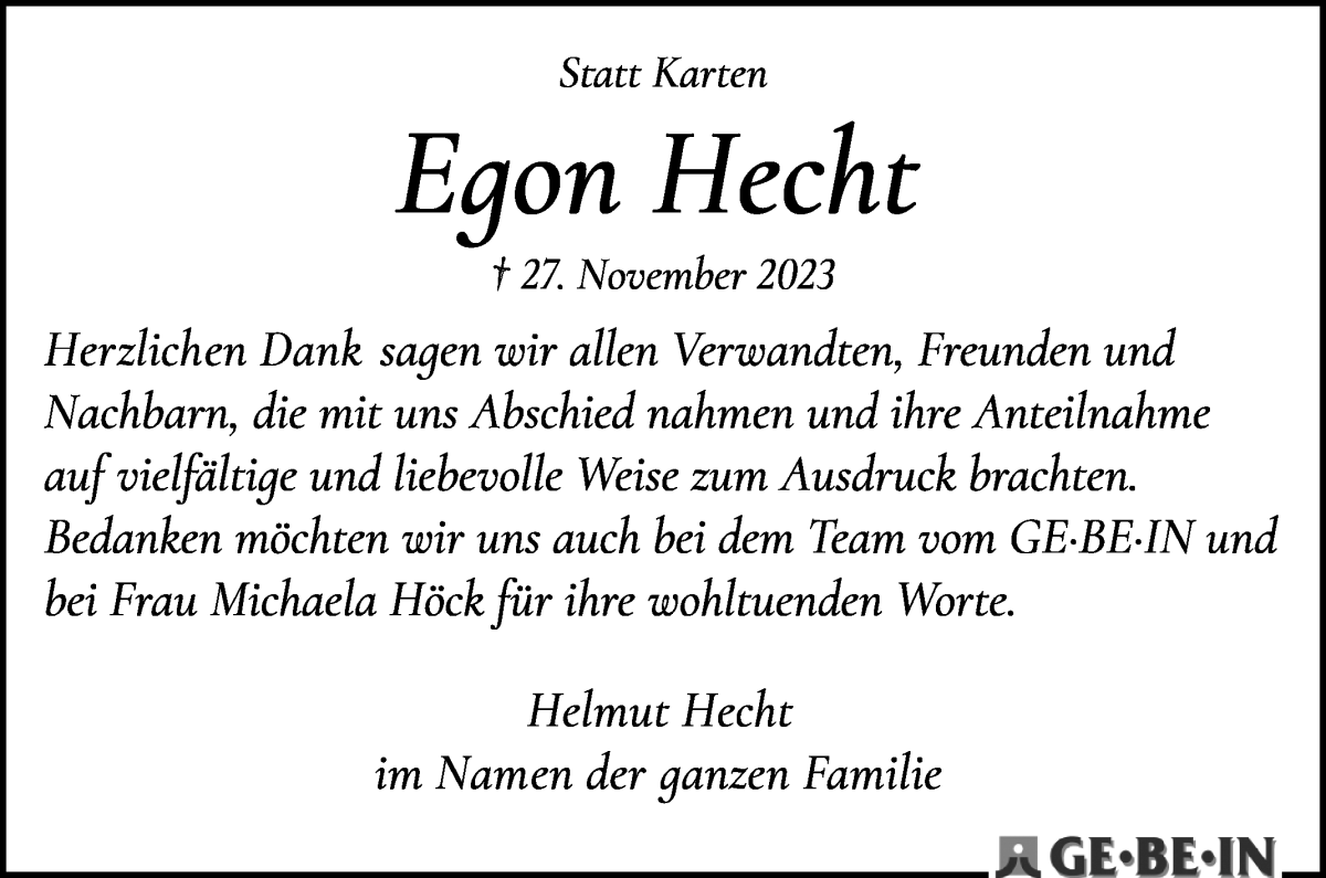 Traueranzeige von Egon Hecht von WESER-KURIER