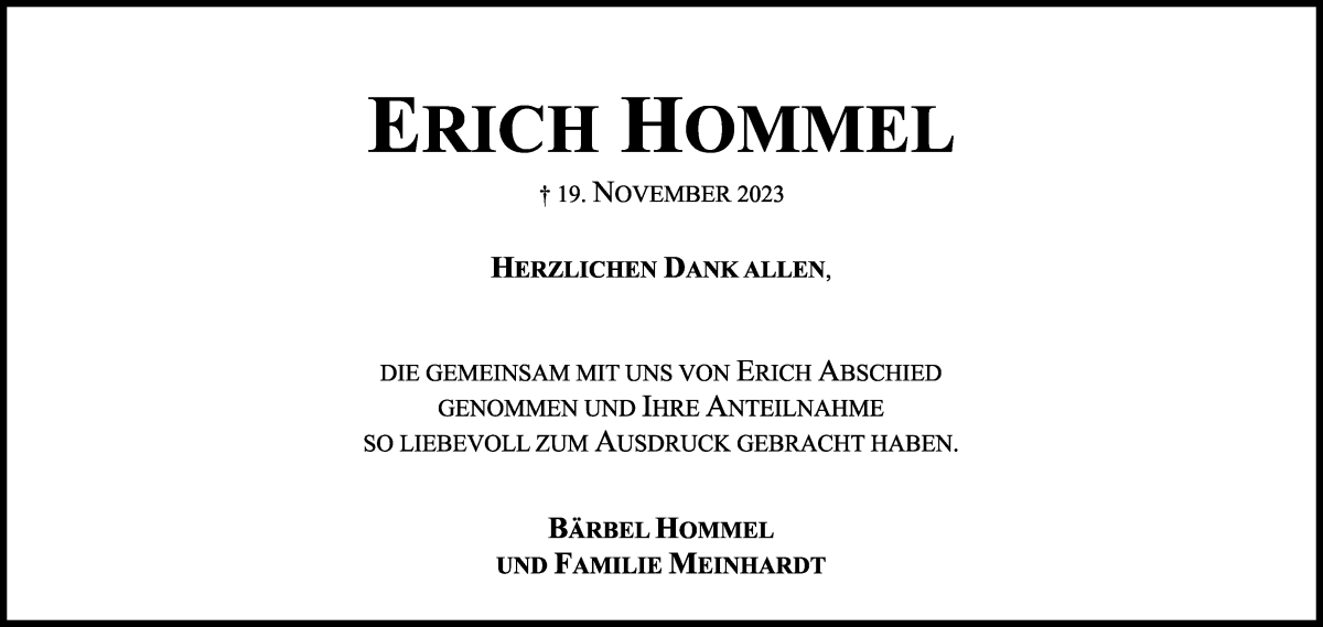 Traueranzeige von Erich Hommel von Achimer Kurier/Verdener Nachrichten