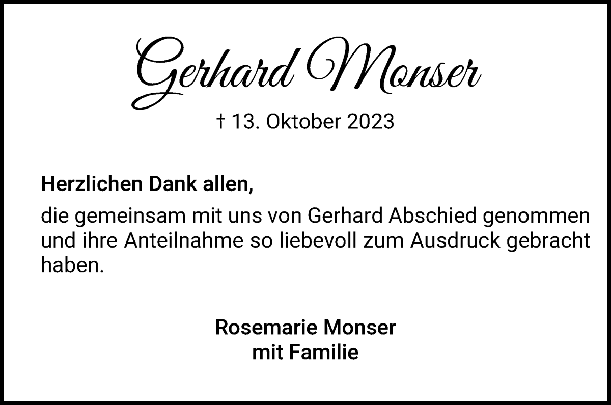 Traueranzeige von Gerd Monser von WESER-KURIER