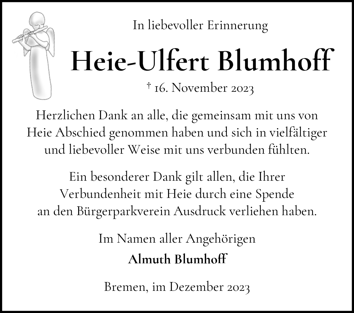 Traueranzeige von Heie-Ulfert Blumhoff von WESER-KURIER