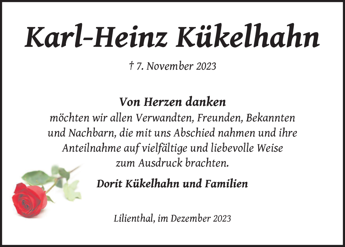 Traueranzeige von Karl-Heinz Kükelhahn von WESER-KURIER