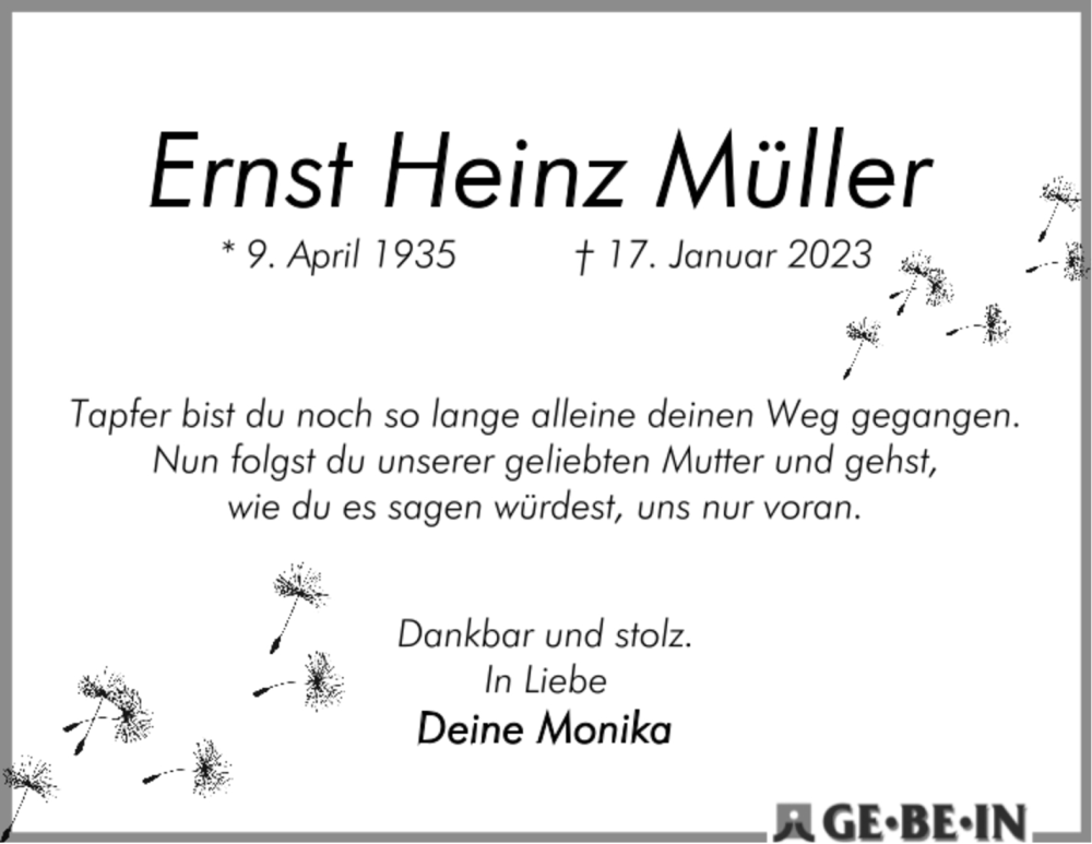 Traueranzeige von Heinz Müller von Die Norddeutsche