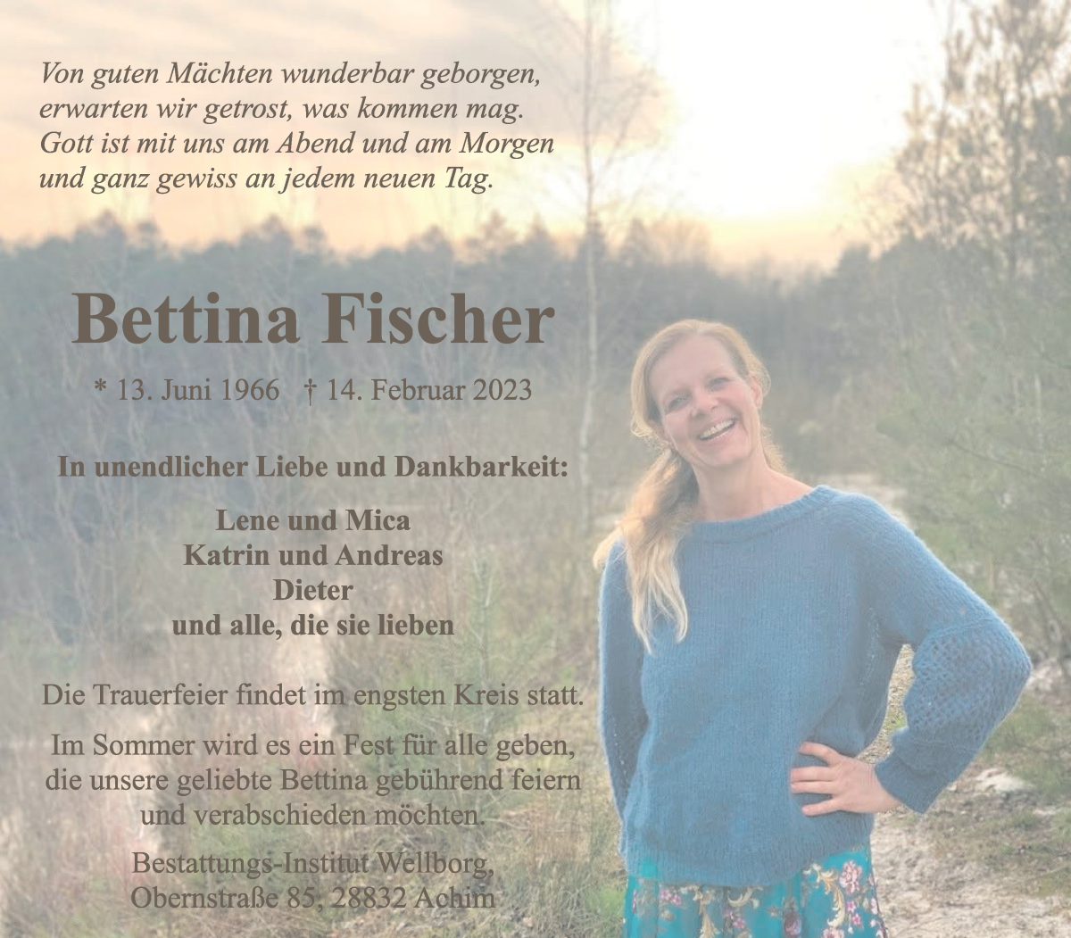 Traueranzeige von Bettina Fischer von WESER-KURIER