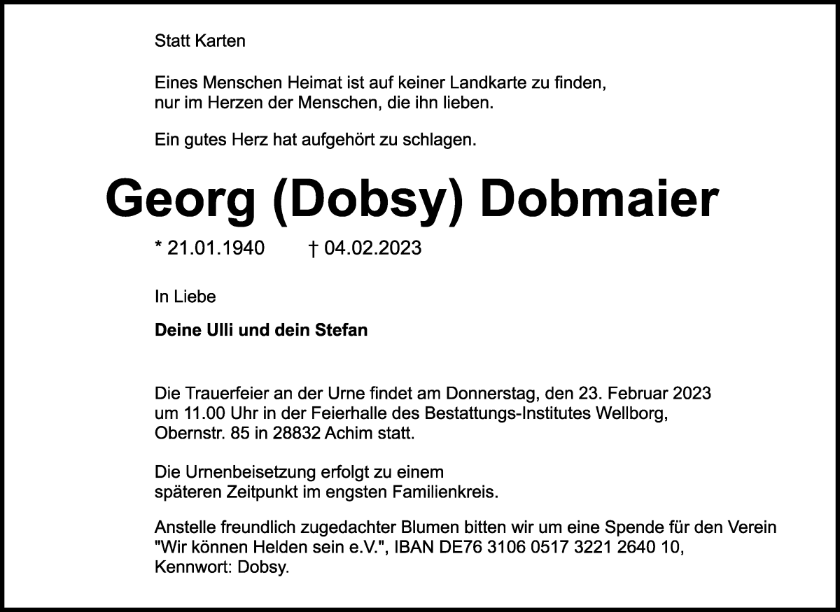 Traueranzeige von Georg Dobmaier von WESER-KURIER