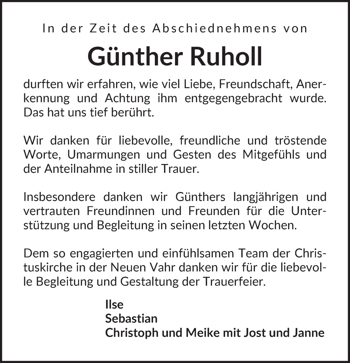 Traueranzeige von Günther Ruholl von WESER-KURIER
