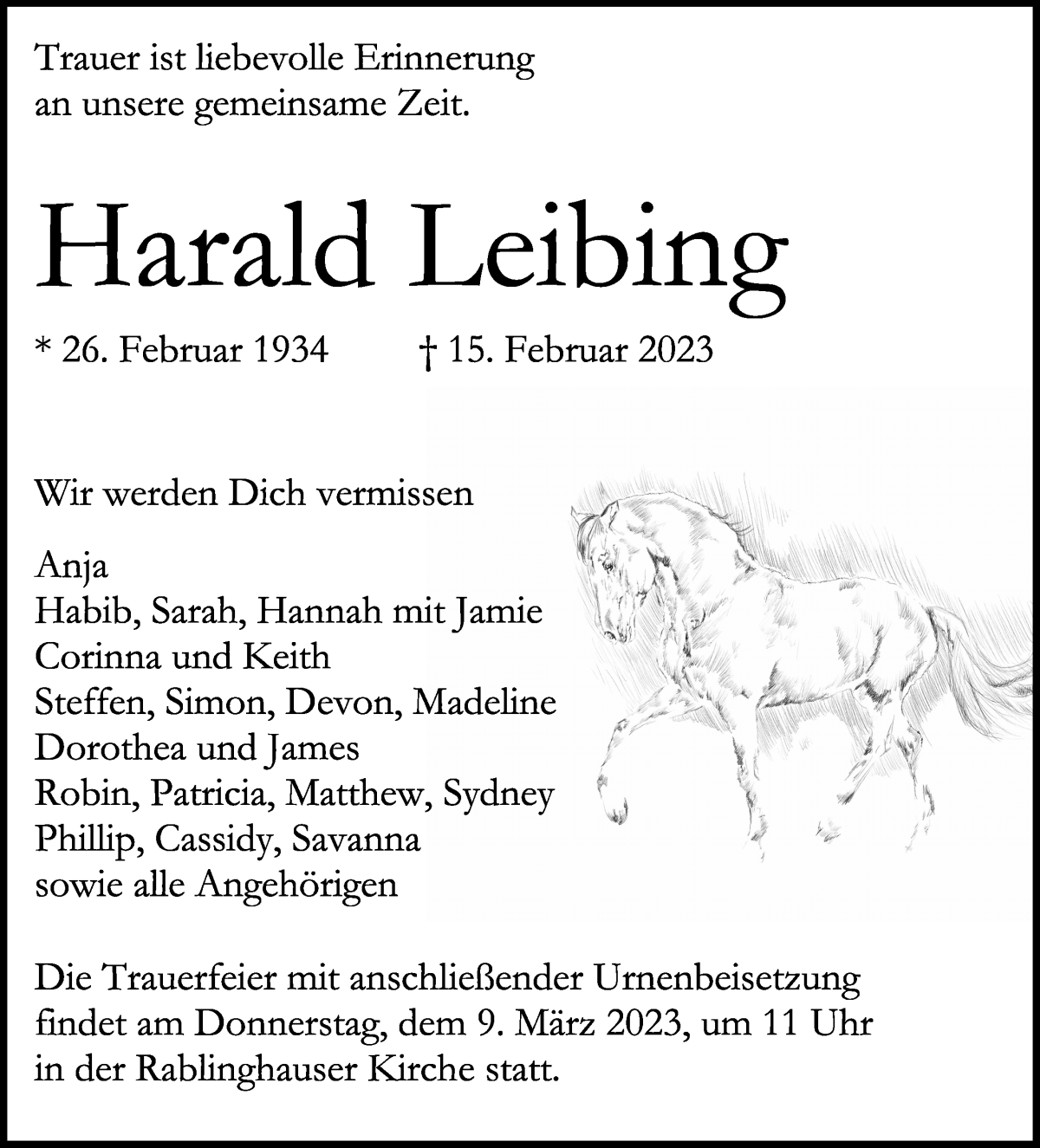Traueranzeige von Harald Leibing von WESER-KURIER