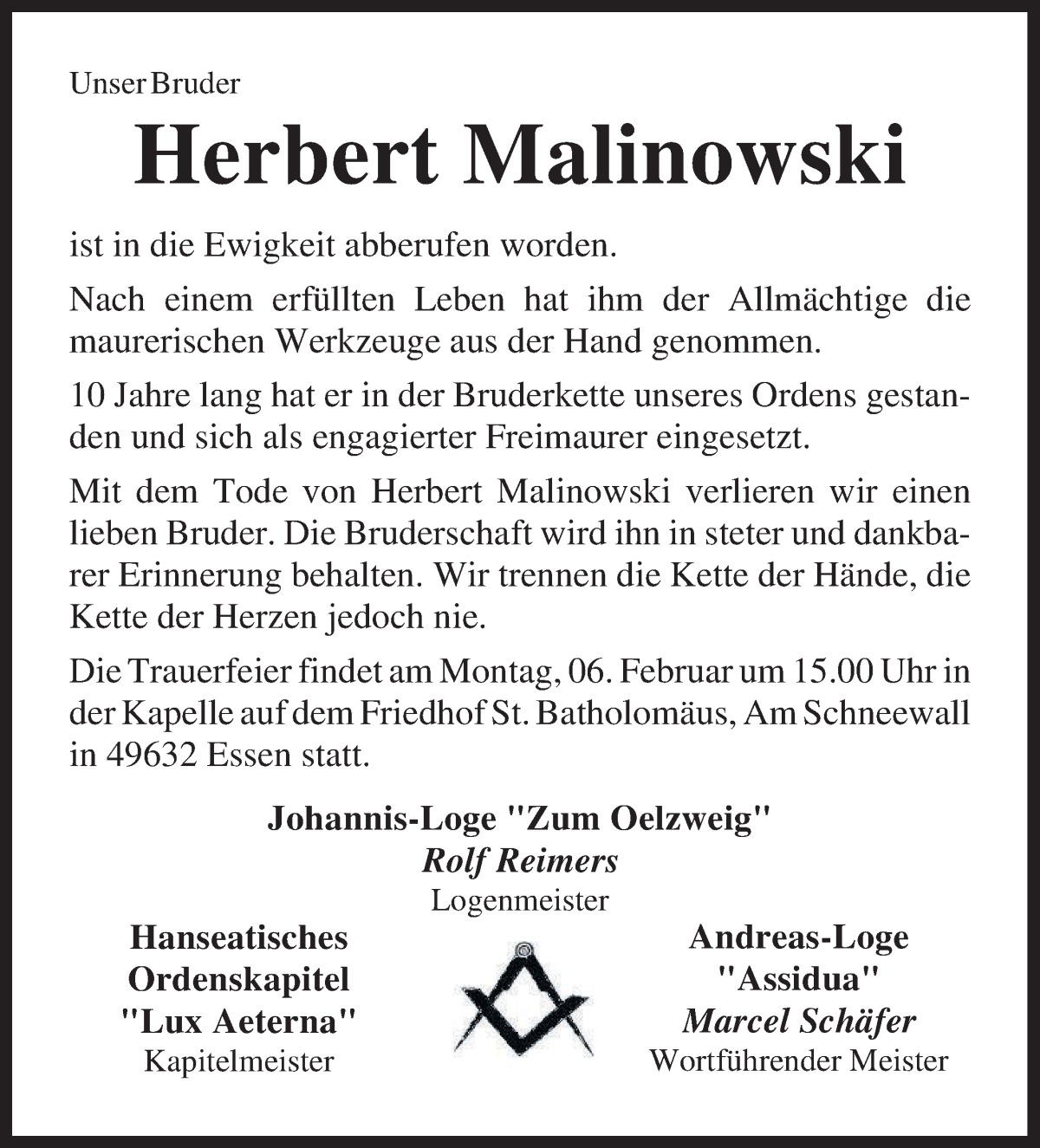 Traueranzeige von Herbert Malinowski von WESER-KURIER