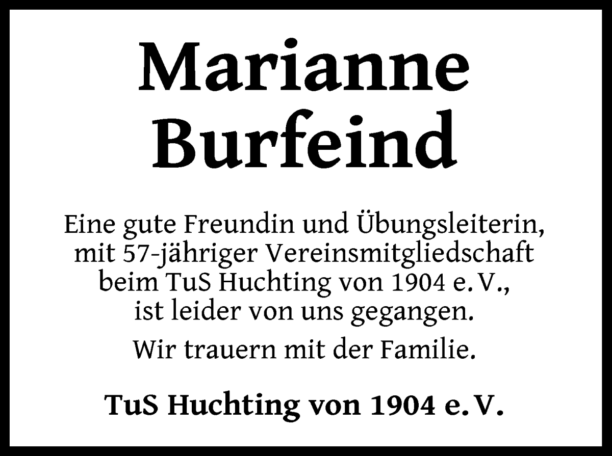 Traueranzeige von Marianne Burfeind von WESER-KURIER