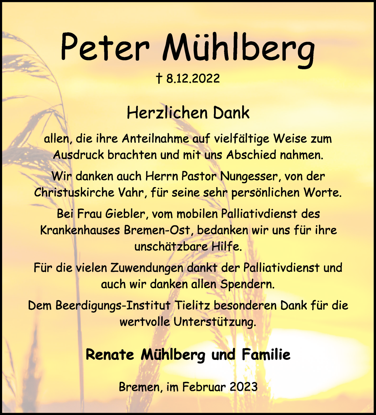 Traueranzeige von Peter Mühlberg von WESER-KURIER