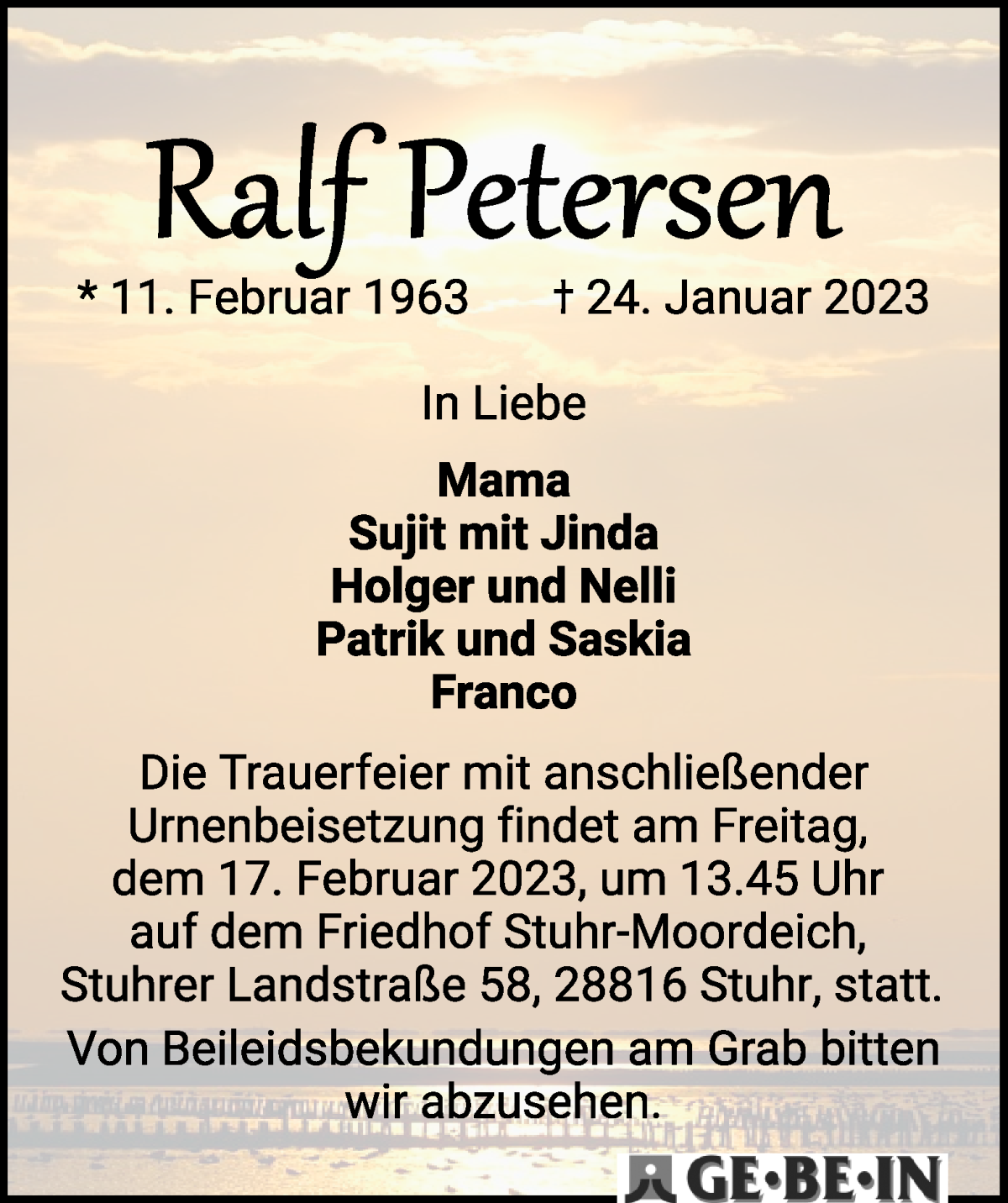 Traueranzeige von Ralf Petersen von WESER-KURIER